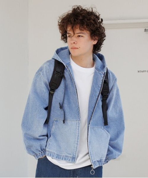 GLAZOS（グラソス）の「【大人向けサイズあり】フードデニムジップアップジャケット（ブルゾン・キッズ・インディゴブルー/ライトブルー・L/M/S/LL）」の2枚目の写真