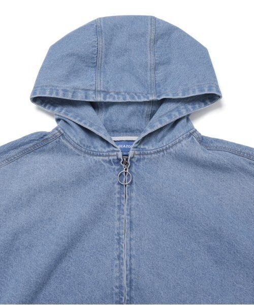 GLAZOS（グラソス）の「【大人向けサイズあり】フードデニムジップアップジャケット（ブルゾン・キッズ・インディゴブルー/ライトブルー・L/M/S/LL）」の5枚目の写真