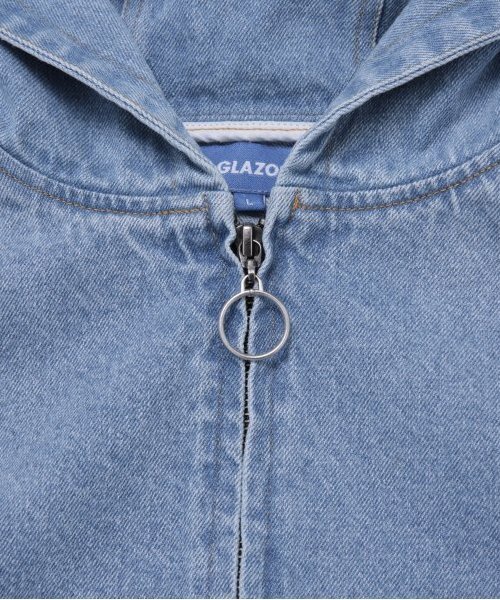 GLAZOS（グラソス）の「【大人向けサイズあり】フードデニムジップアップジャケット（ブルゾン・キッズ・インディゴブルー/ライトブルー・L/M/S/LL）」の6枚目の写真