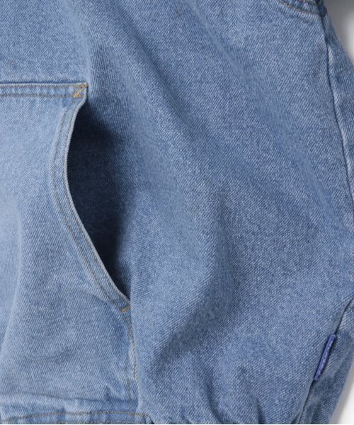 GLAZOS（グラソス）の「【大人向けサイズあり】フードデニムジップアップジャケット（ブルゾン・キッズ・インディゴブルー/ライトブルー・L/M/S/LL）」の9枚目の写真