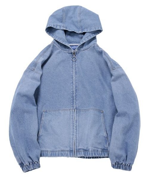 GLAZOS（グラソス）の「【大人向けサイズあり】フードデニムジップアップジャケット（ブルゾン・キッズ・インディゴブルー/ライトブルー・L/M/S/LL）」の14枚目の写真