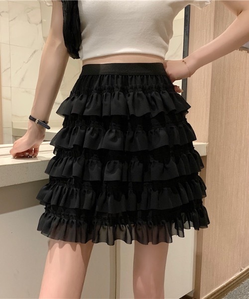 SHEPP(シープ)の「【インパン付】チュールフリルティアードスカート(スカート・レディース・ホワイト/アイボリー/ブラック・L/M/S)」の3枚目の写真
