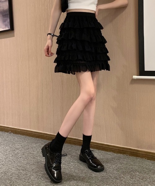 SHEPP(シープ)の「【インパン付】チュールフリルティアードスカート(スカート・レディース・ホワイト/アイボリー/ブラック・L/M/S)」の16枚目の写真