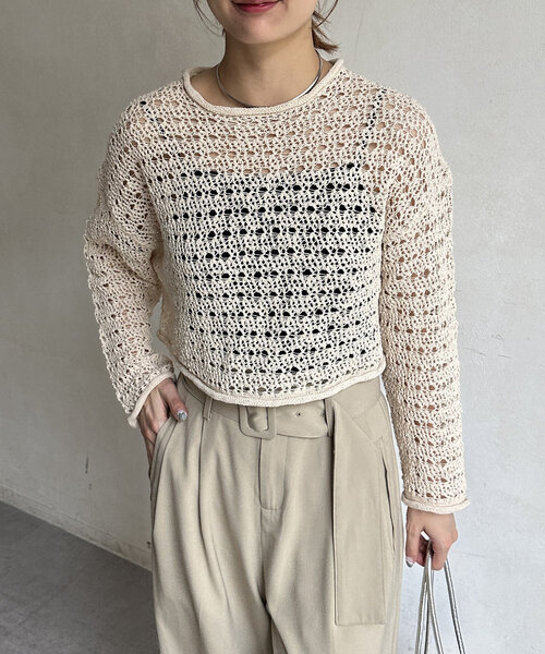 soerte ルーズスラブメッシュニットプルオーバー サイズ2 ベージュ Loose slub mesh knit pullover / ルーズスラブメッシュニット