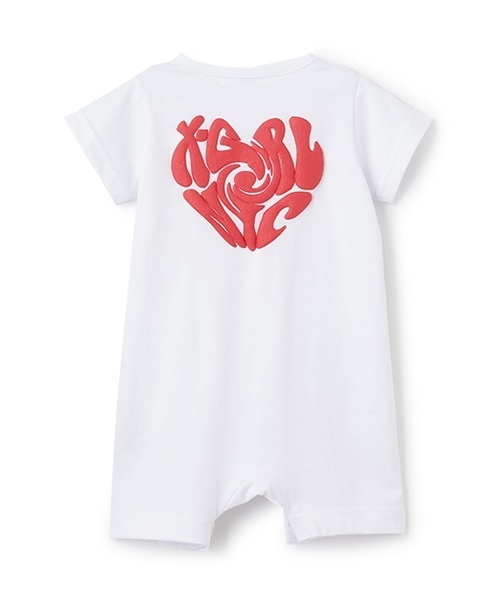 X-girl Stages(エックスガールステージス)の「キラッキー&ハートロゴショートオール(ロンパース・キッズ・ラベンダー/ブラック/オフホワイト・70cm)」の4枚目の写真