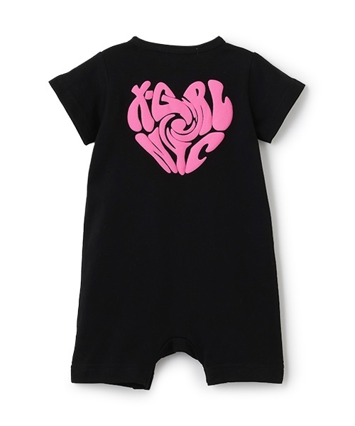 X-girl Stages(エックスガールステージス)の「キラッキー&ハートロゴショートオール(ロンパース・キッズ・ラベンダー/ブラック/オフホワイト・70cm)」の5枚目の写真