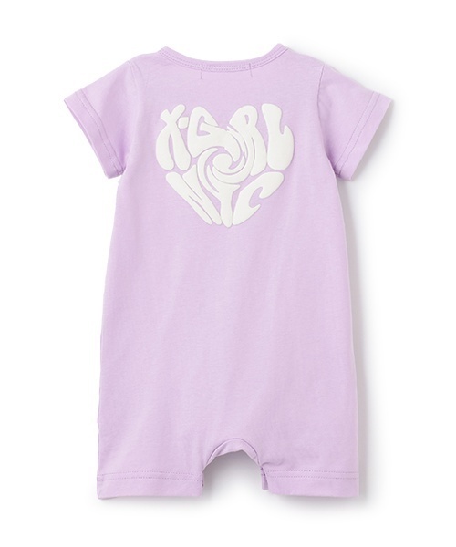 X-girl Stages(エックスガールステージス)の「キラッキー&ハートロゴショートオール(ロンパース・キッズ・ラベンダー/ブラック/オフホワイト・70cm)」の6枚目の写真