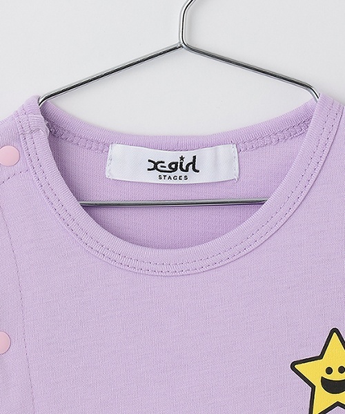 X-girl Stages(エックスガールステージス)の「キラッキー&ハートロゴショートオール(ロンパース・キッズ・ラベンダー/ブラック/オフホワイト・70cm)」の7枚目の写真