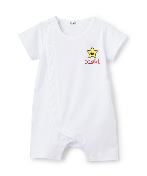 X-girl Stages(エックスガールステージス)の「キラッキー&ハートロゴショートオール(ロンパース・キッズ・ラベンダー/ブラック/オフホワイト・70cm)」の16枚目の写真