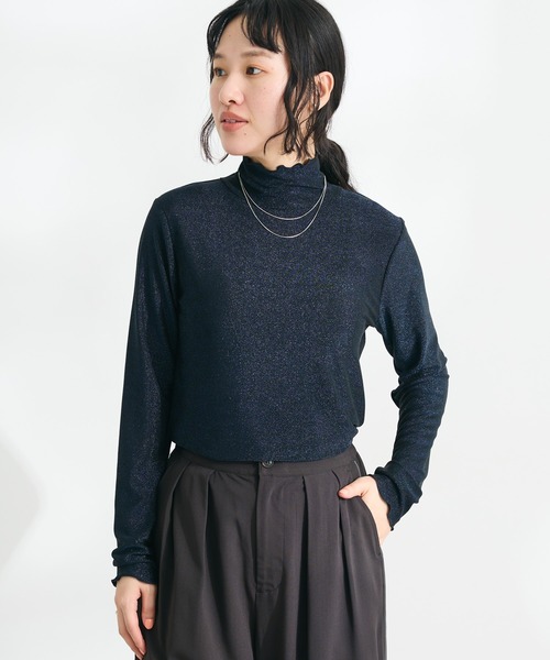 CRAFT STANDARD BOUTIQUE(クラフトスタンダードブティック)の「ラメチュールトップスインナー(Tシャツ/カットソー・レディース・シルバー/ベージュ/ネイビー・FREE)」の3枚目の写真