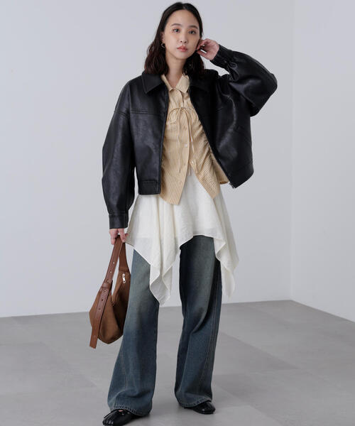 FREE'S MART（フリーズマート）の「◆シャーリングストライプシャツ（シャツ/ブラウス・レディース・ベージュ/ホワイト/ブルー・FREE）」の6枚目の写真