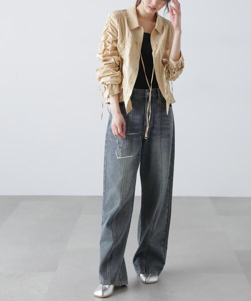 FREE'S MART（フリーズマート）の「◆シャーリングストライプシャツ（シャツ/ブラウス・レディース・ベージュ/ホワイト/ブルー・FREE）」の14枚目の写真