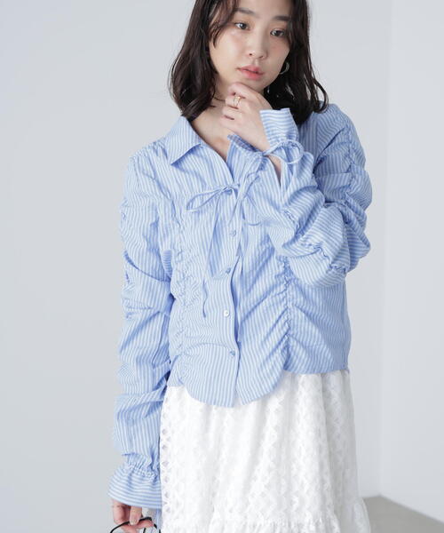 FREE'S MART（フリーズマート）の「◆シャーリングストライプシャツ（シャツ/ブラウス・レディース・ベージュ/ホワイト/ブルー・FREE）」の20枚目の写真