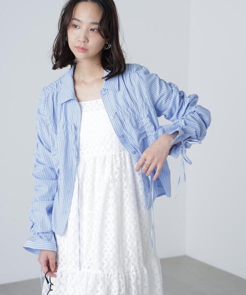 FREE'S MART（フリーズマート）の「◆シャーリングストライプシャツ（シャツ/ブラウス・レディース・ベージュ/ホワイト/ブルー・FREE）」の22枚目の写真