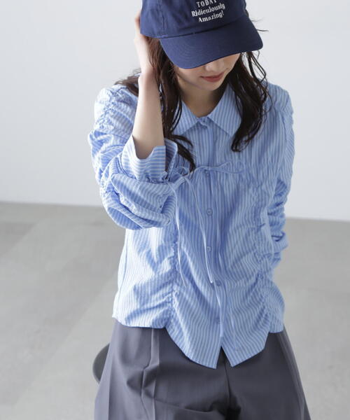 ◇シャーリングストライプシャツ（シャツ/ブラウス）｜FREE'S