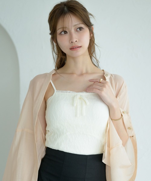 Ambre Neige(アンブルネージュ)の「flower design camisole / 花柄カップ付きキャミソール(キャミソール・レディース・アイボリー/オフホワイト/ブラック/ナチュラル・FREE)」の4枚目の写真