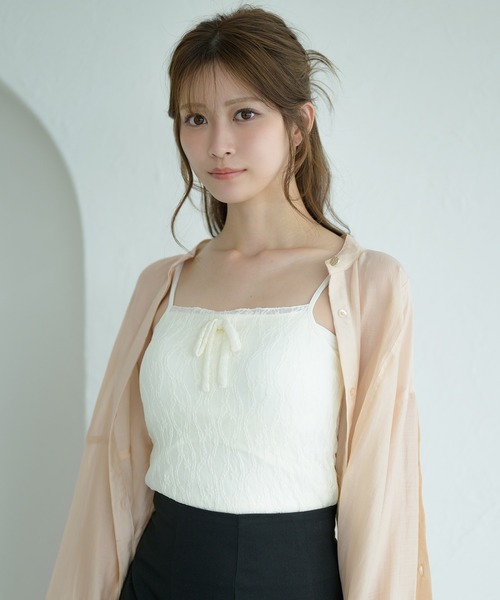 Ambre Neige(アンブルネージュ)の「flower design camisole / 花柄カップ付きキャミソール(キャミソール・レディース・アイボリー/オフホワイト/ブラック/ナチュラル・FREE)」の5枚目の写真
