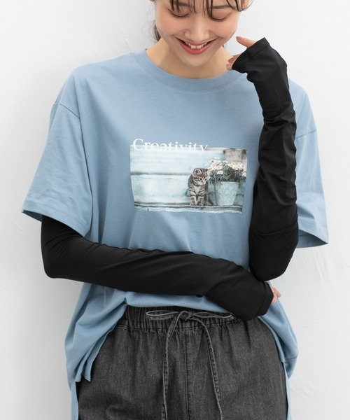 Honeys（ハニーズ）の「【ハニさら・接触冷感・吸水冷感・抗菌防臭・ＵＶカット】アームカバー／６０ｃｍ（アームカバー・レディース・ブラック/ライトグレー・FREE）」の6枚目の写真