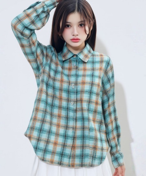 paravion（パラビオン）の「チェックシャツ（Tシャツ/カットソー・レディース・ブルー/ホワイト/ピンク・FREE）」の10枚目の写真