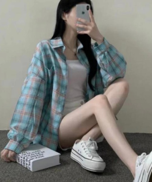 paravion（パラビオン）の「チェックシャツ（Tシャツ/カットソー・レディース・ブルー/ホワイト/ピンク・FREE）」の7枚目の写真