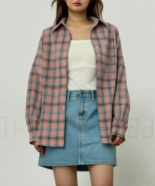 paravion（パラビオン）の「チェックシャツ（Tシャツ/カットソー・レディース・ブルー/ホワイト/ピンク・FREE）」の5枚目の写真