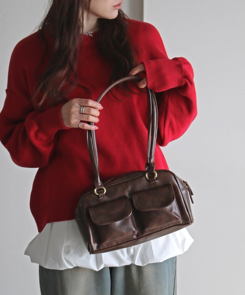 COURO(コウロ)の「ダブルフラップポケットスクエアハンドバッグ(ハンドバッグ・レディース・ブラック/ブラウン/レッド・FREE)」の10枚目の写真