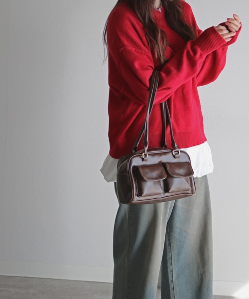 COURO(コウロ)の「ダブルフラップポケットスクエアハンドバッグ(ハンドバッグ・レディース・ブラック/ブラウン/レッド・FREE)」の9枚目の写真