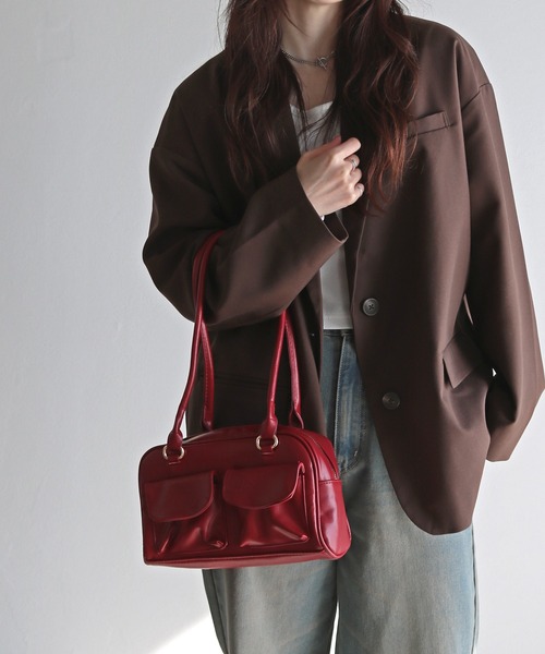 COURO(コウロ)の「ダブルフラップポケットスクエアハンドバッグ(ハンドバッグ・レディース・ブラック/ブラウン/レッド・FREE)」の6枚目の写真