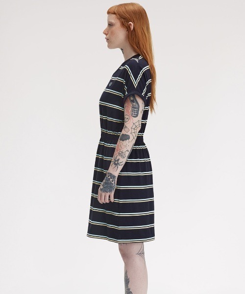 セール】Striped V-Neck Jersey Dress／ストライプVネック