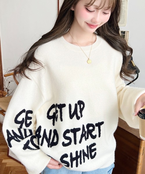 moment+(モーメントプラス)の「サガラ刺繍ロゴニットプルオーバー(ニット/セーター・レディース・ネイビー/チャコールグレー/レッド/アイボリー・M/L)」の6枚目の写真