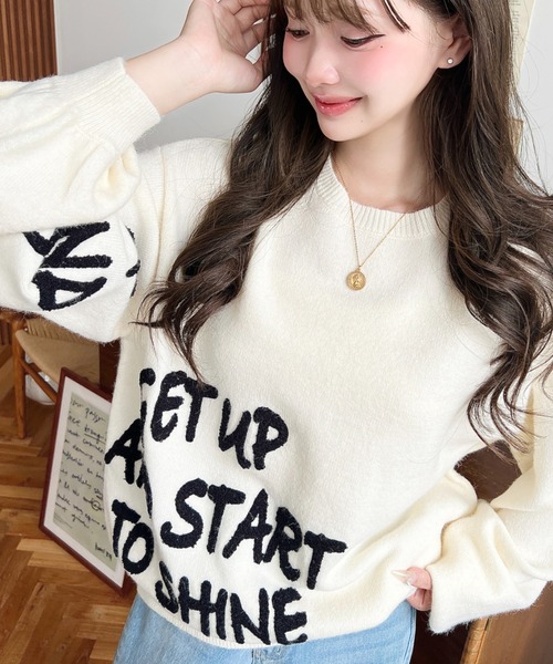 moment+(モーメントプラス)の「サガラ刺繍ロゴニットプルオーバー(ニット/セーター・レディース・ネイビー/チャコールグレー/レッド/アイボリー・M/L)」の7枚目の写真
