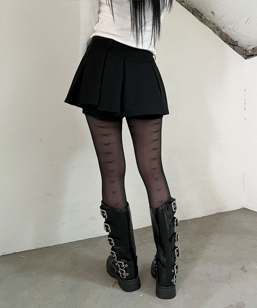 4INT.(フォイント)の「【ローライズ】 プリーツ フレア テニススカート / ミニ スカパン(スカート・レディース・ブラック/グレー・S/M)」の13枚目の写真