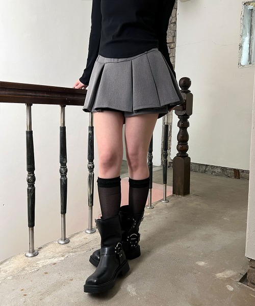 4INT.(フォイント)の「【ローライズ】 プリーツ フレア テニススカート / ミニ スカパン(スカート・レディース・ブラック/グレー・S/M)」の17枚目の写真