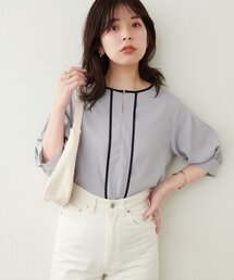 natural couture | メタルホック付き配色6分袖ブラウス(シャツ/ブラウス)