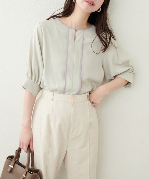 natural couture（ナチュラルクチュール）の「メタルホック付き配色6分袖ブラウス（シャツ/ブラウス・レディース・ミント/ネイビー/アイボリー/ピンク/グレー/グリーン系その他・FREE）」の16枚目の写真