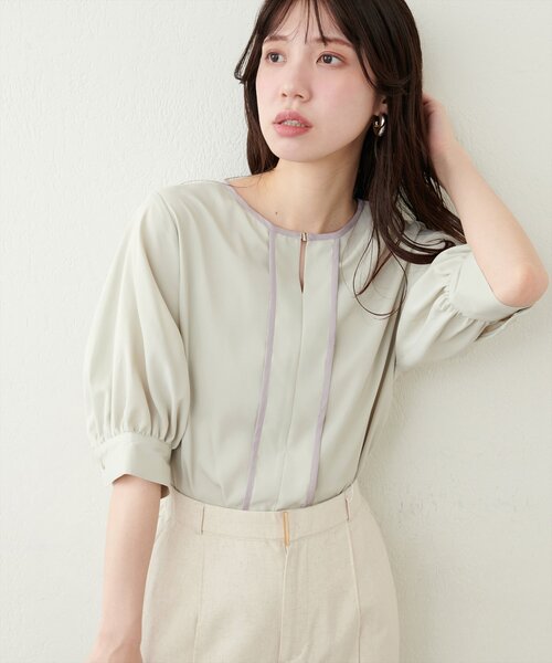 natural couture（ナチュラルクチュール）の「メタルホック付き配色6分袖ブラウス（シャツ/ブラウス・レディース・ミント/ネイビー/アイボリー/ピンク/グレー/グリーン系その他・FREE）」の14枚目の写真