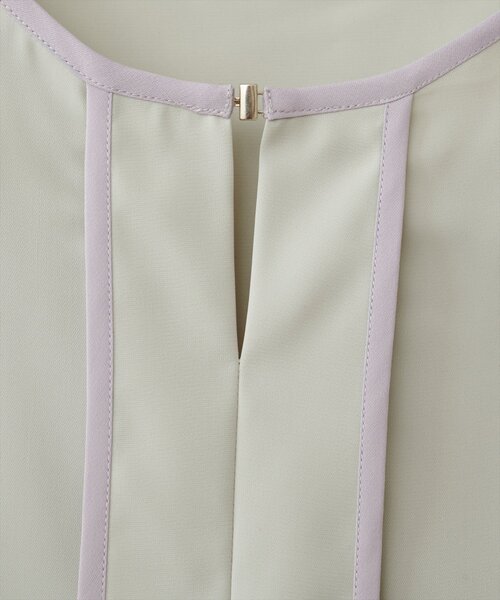 セール】メタルホック付き配色6分袖ブラウス（シャツ/ブラウス