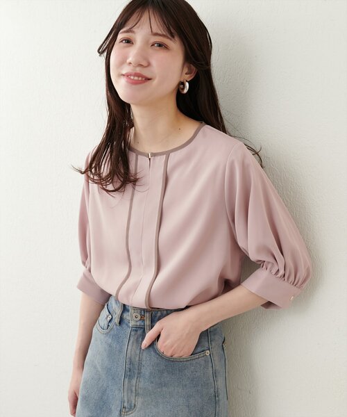 natural couture（ナチュラルクチュール）の「メタルホック付き配色6分袖ブラウス（シャツ/ブラウス・レディース・ミント/ネイビー/アイボリー/ピンク/グレー/グリーン系その他・FREE）」の9枚目の写真