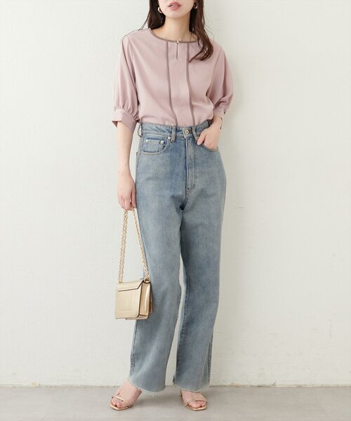 natural couture（ナチュラルクチュール）の「メタルホック付き配色6分袖ブラウス（シャツ/ブラウス・レディース・ミント/ネイビー/アイボリー/ピンク/グレー/グリーン系その他・FREE）」の8枚目の写真