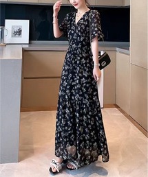 花柄プリント ロングワンピース