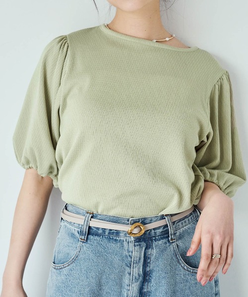 mil（ミル）の「カット楊柳 パフスリーブプルオーバー（Tシャツ/カットソー・レディース・ライトグリーン/オフホワイト/ベージュ・XS/S）」の16枚目の写真