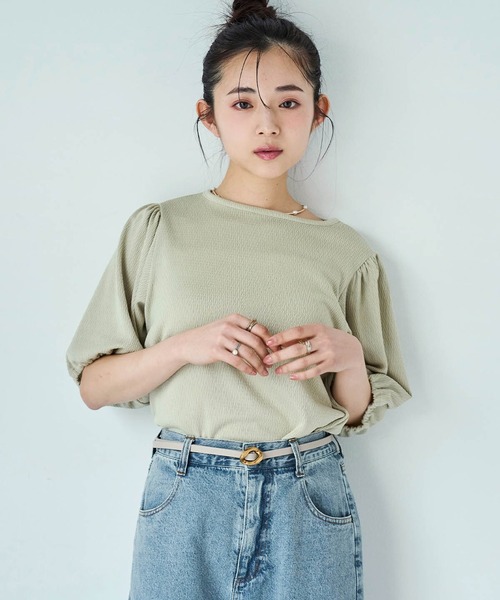 mil（ミル）の「カット楊柳 パフスリーブプルオーバー（Tシャツ/カットソー・レディース・ライトグリーン/オフホワイト/ベージュ・XS/S）」の20枚目の写真