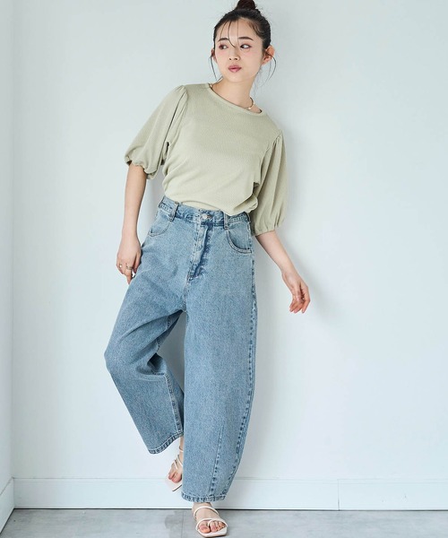 mil（ミル）の「カット楊柳 パフスリーブプルオーバー（Tシャツ/カットソー・レディース・ライトグリーン/オフホワイト/ベージュ・XS/S）」の18枚目の写真