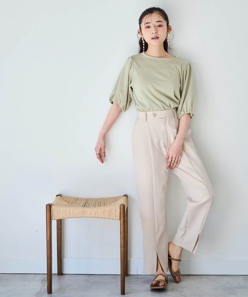 mil（ミル）の「カット楊柳 パフスリーブプルオーバー（Tシャツ/カットソー・レディース・ライトグリーン/オフホワイト/ベージュ・XS/S）」の15枚目の写真
