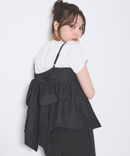 INGNI(イング)の「2Wayリボンデニムキャミソール(キャミソール・レディース・ブルー/ライトブルー/ブラック・M)」の1枚目の写真