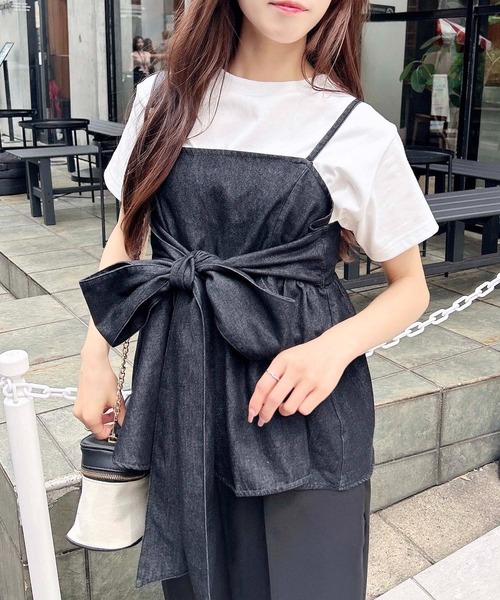 INGNI(イング)の「2Wayリボンデニムキャミソール(キャミソール・レディース・ブルー/ライトブルー/ブラック・M)」の13枚目の写真