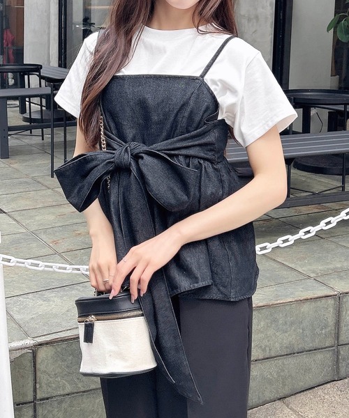 INGNI(イング)の「2Wayリボンデニムキャミソール(キャミソール・レディース・ブルー/ライトブルー/ブラック・M)」の14枚目の写真