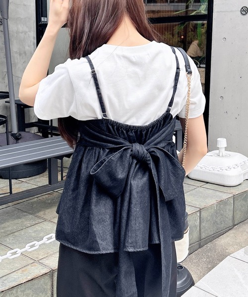 INGNI(イング)の「2Wayリボンデニムキャミソール(キャミソール・レディース・ブルー/ライトブルー/ブラック・M)」の10枚目の写真