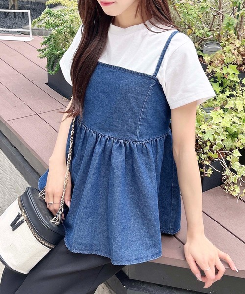 INGNI(イング)の「2Wayリボンデニムキャミソール(キャミソール・レディース・ブルー/ライトブルー/ブラック・M)」の20枚目の写真