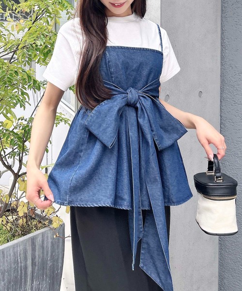 INGNI(イング)の「2Wayリボンデニムキャミソール(キャミソール・レディース・ブルー/ライトブルー/ブラック・M)」の5枚目の写真